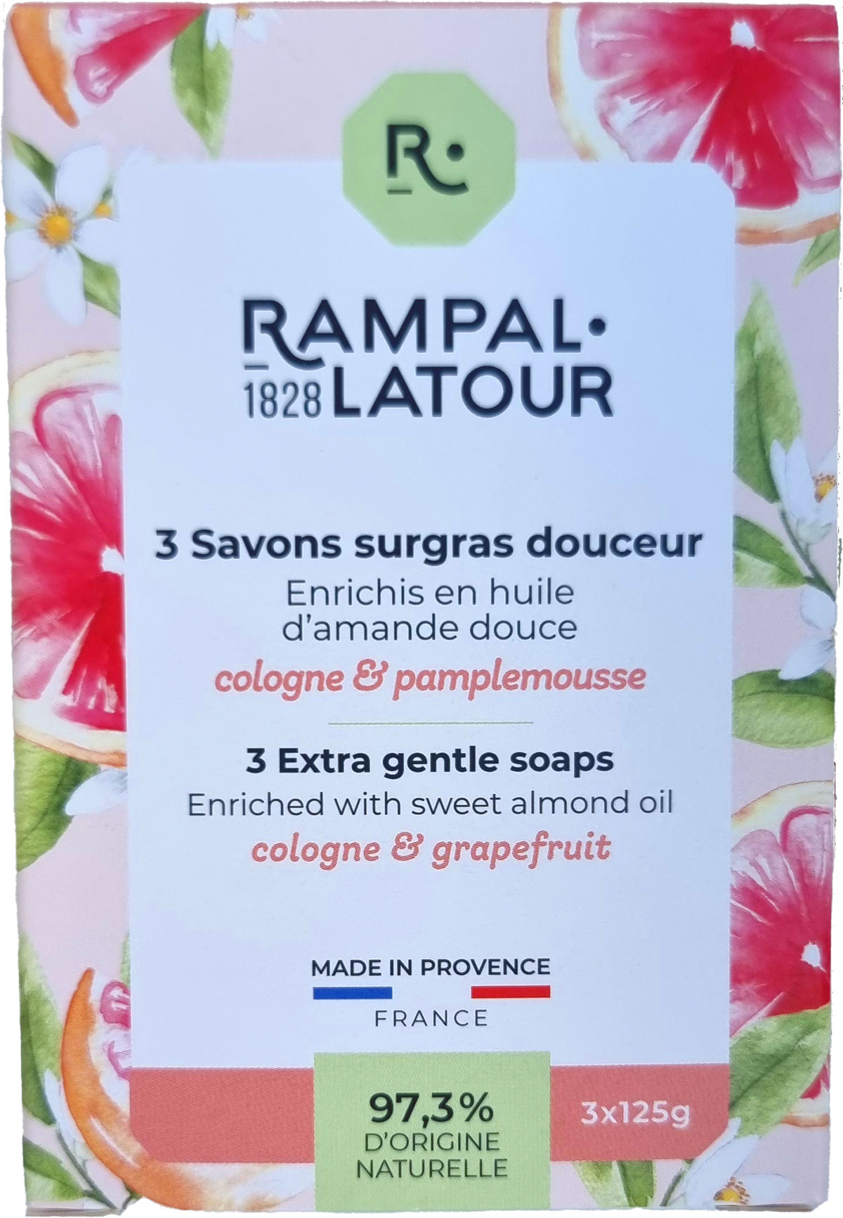 Savons ronds Cologne-pamplemousse Rampal Latour 125g x3g